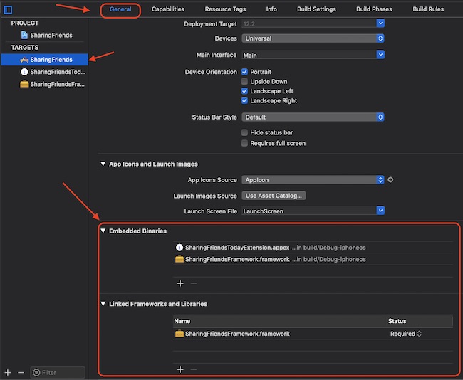 Add framework to application target