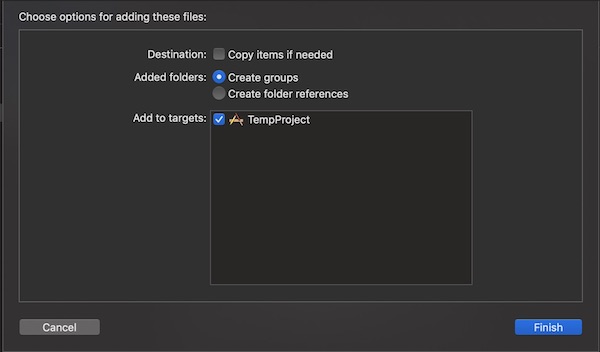 Adding folder to Xcode Project Screenshot
